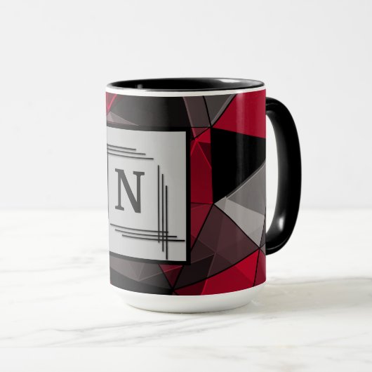 Abstract, zwart en rood, monogram, gepersonaliseer mok (Voorkant rechts)