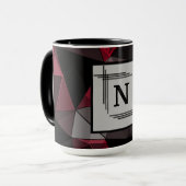 Abstract, zwart en rood, monogram, gepersonaliseer mok (Voorkant links)