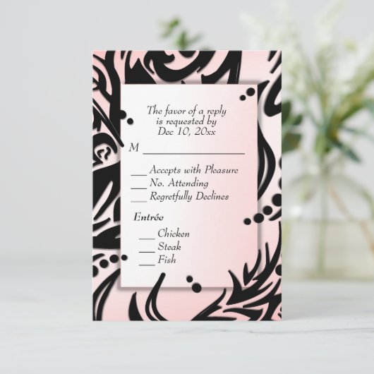 Abstract zwart en roze tribal met Menu RSVP (Staand voorkant)