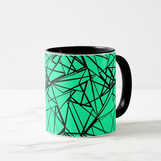 Abstract zwart en turquoise mok (Voorkant rechts)