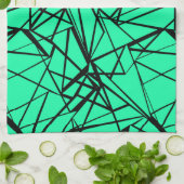 Abstract zwart en turquoise theedoek (Gevouwen)