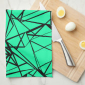 Abstract zwart en turquoise theedoek (Quarter Fold)