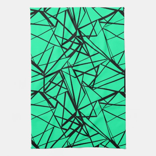 Abstract zwart en turquoise theedoek (Verticaal)