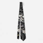 Abstract zwart en wit bloemmotief stropdas (Achterkant)