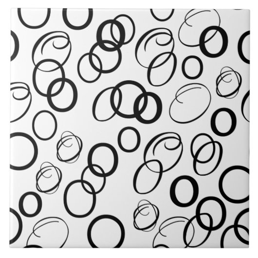 Abstract zwart en wit cirkelpatroon tegeltje (Voorkant)