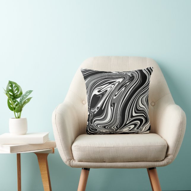 Abstract zwart en wit kussen (Stoel)