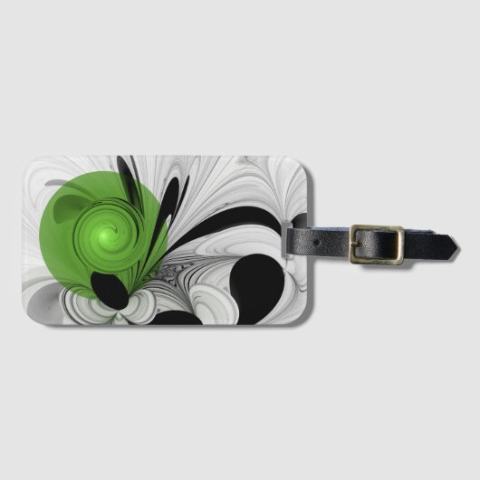 Abstract zwart en wit met groene fractale kunst bagagelabel (Voorkant (horizontaal))