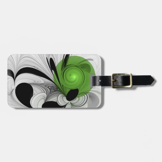 Abstract zwart en wit met groene fractale kunst bagagelabel (Voorkant horizontaal)