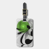 Abstract zwart en wit met groene fractale kunst bagagelabel (Voorkant verticaal)