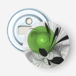 Abstract zwart en wit met groene fractale kunst button flesopener