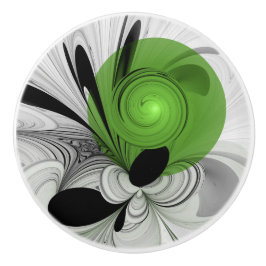 Abstract zwart en wit met groene fractale kunst keramische knop