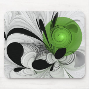 Abstract zwart en wit met groene fractale kunst muismat