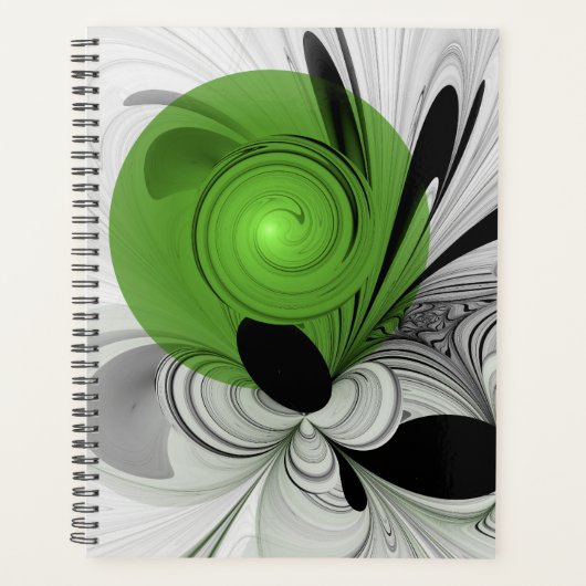 Abstract zwart en wit met groene fractale kunst planner (Voorkant)
