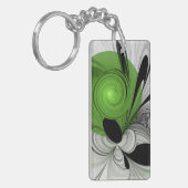 Abstract zwart en wit met groene fractale kunst sleutelhanger (Voorkant Links)