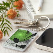 Abstract zwart en wit met groene fractale kunst sleutelhanger (Voorkant Rechts)