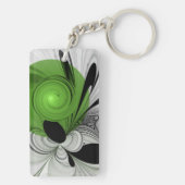 Abstract zwart en wit met groene fractale kunst sleutelhanger (achterkant)