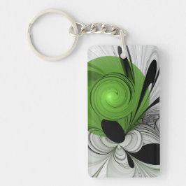 Abstract zwart en wit met groene fractale kunst sleutelhanger