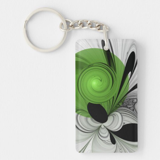 Abstract zwart en wit met groene fractale kunst sleutelhanger (Voorkant)
