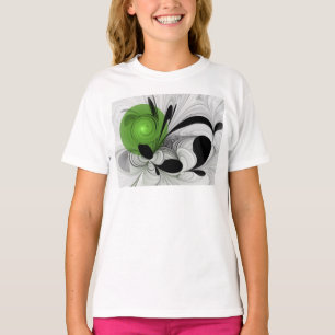 Abstract zwart en wit met groene fractale kunst t-shirt