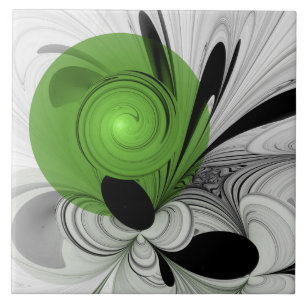 Abstract zwart en wit met groene fractale kunst tegeltje