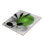 Abstract zwart en wit met groene fractale kunst tegeltje (Zijkant)