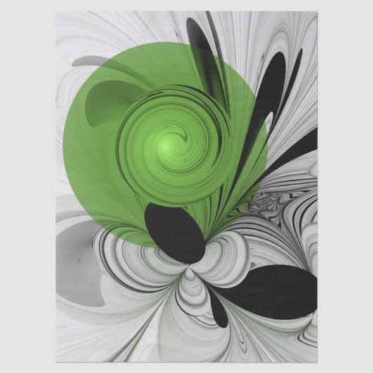 Abstract zwart en wit met groene fractale kunst tissuepapier (Voorkant)