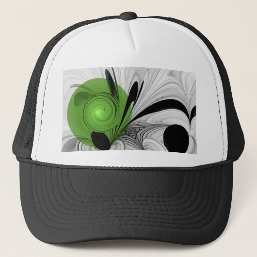 Abstract zwart en wit met groene fractale kunst trucker pet (Voorkant)