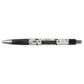 Abstract Zwart Geel Grijs Bloemen Custom Name Pen (Voorkant)