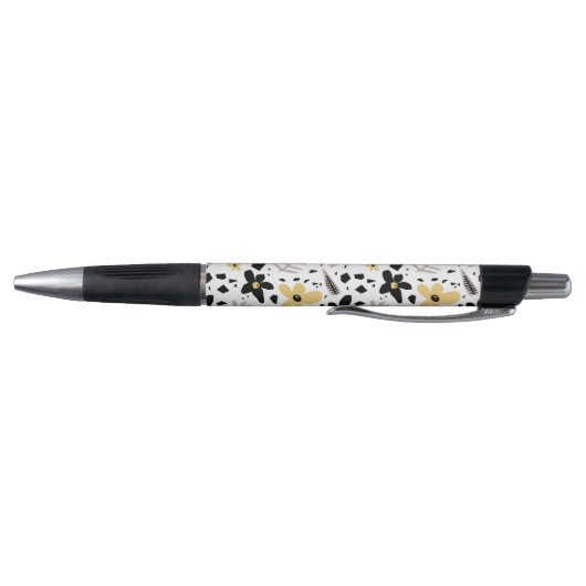 Abstract Zwart Geel Grijs Bloemen Custom Name Pen (Bodem)