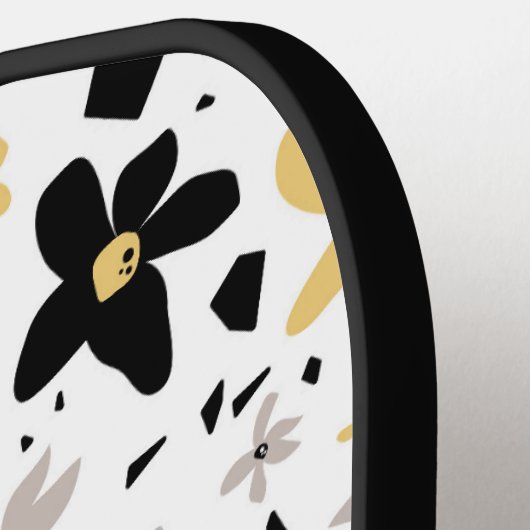 Abstract Zwart Geel Grijs Bloemen Monogramed Pickleball Paddle (Links Detail)