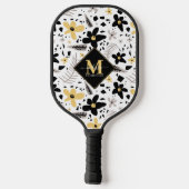 Abstract Zwart Geel Grijs Bloemen Monogramed Pickleball Paddle (Achterkant)