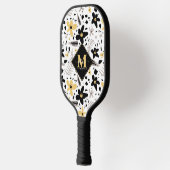 Abstract Zwart Geel Grijs Bloemen Monogramed Pickleball Paddle (Links)