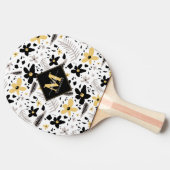Abstract Zwart Geel Grijs Bloemen Monogramed Tafeltennisbatje (Zijkant)