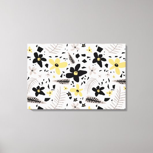 Abstract zwart geel grijs bloemmotief canvas afdruk (Voorkant)