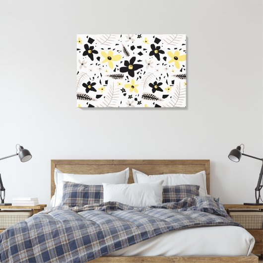 Abstract zwart geel grijs bloemmotief canvas afdruk (Insitu (Slaapkamer))