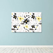 Abstract zwart geel grijs bloemmotief canvas afdruk (Insitu (Houten vloer))