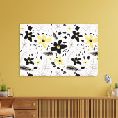 Abstract zwart geel grijs bloemmotief canvas afdruk (Insitu (Woonkamer))