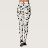 Abstract zwart geel grijs bloemmotief leggings (Achterkant)