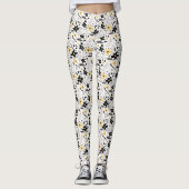 Abstract zwart geel grijs bloemmotief leggings (Voorkant)
