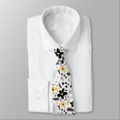 Abstract zwart geel grijs bloemmotief stropdas (Gebonden)