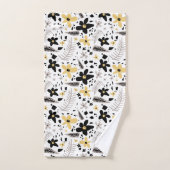 Abstract Zwart Geel Grijs Naadloos Bloempatroon Bad Handdoek (Handdoek)