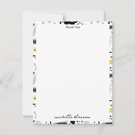 Abstract Zwart Geel Grijs Naadloos Bloempatroon Bedankkaart (Voorkant)