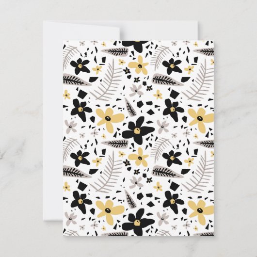 Abstract Zwart Geel Grijs Naadloos Bloempatroon Bedankkaart (Achterkant)