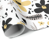Abstract Zwart Geel Grijs Naadloos Bloempatroon Cadeaupapier (Rol Hoek)