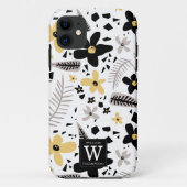 Abstract Zwart Geel Grijs Naadloos Bloempatroon Case-Mate iPhone Case (Achterkant)