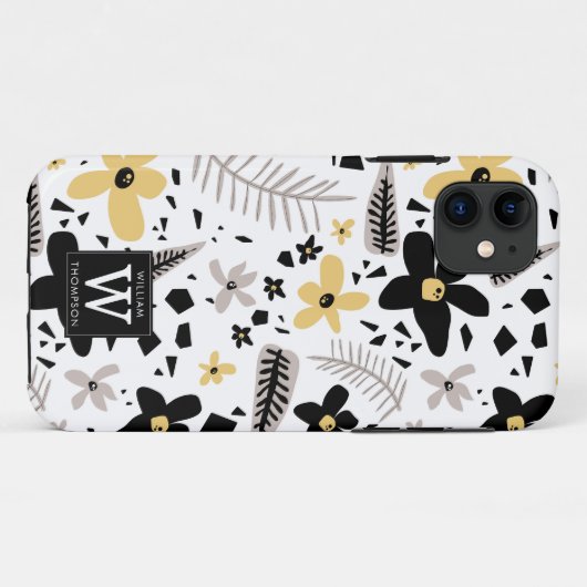 Abstract Zwart Geel Grijs Naadloos Bloempatroon Case-Mate iPhone Case (Achterkant (horizontaal))