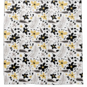 Abstract Zwart Geel Grijs Naadloos Bloempatroon Douchegordijn (Voorkant)