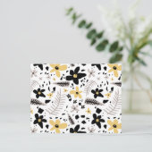 Abstract Zwart Geel Grijs Naadloos Bloempatroon Feestdagenkaart (Staand voorkant)