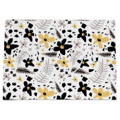 Abstract Zwart Geel Grijs Naadloos Bloempatroon Groot Cadeauzakje (Voorkant)