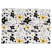 Abstract Zwart Geel Grijs Naadloos Bloempatroon Groot Cadeauzakje (Achterkant)